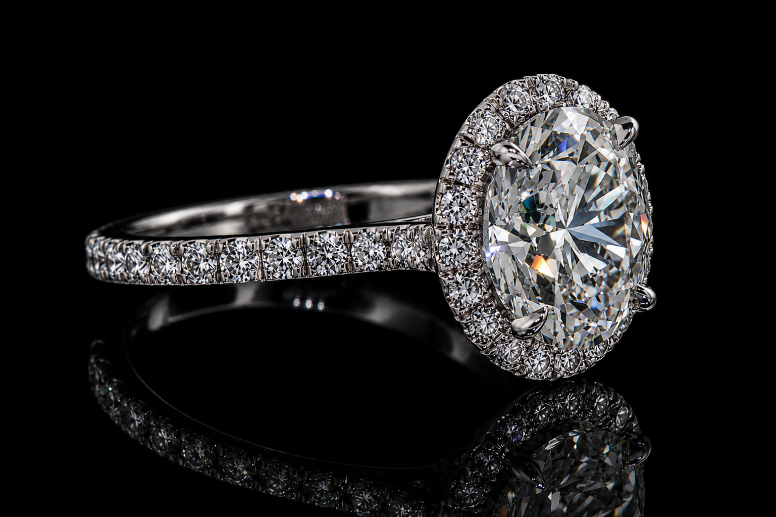 Round Brilliant Diamond Halo Engagement Ring with Pavé Band (eng320)