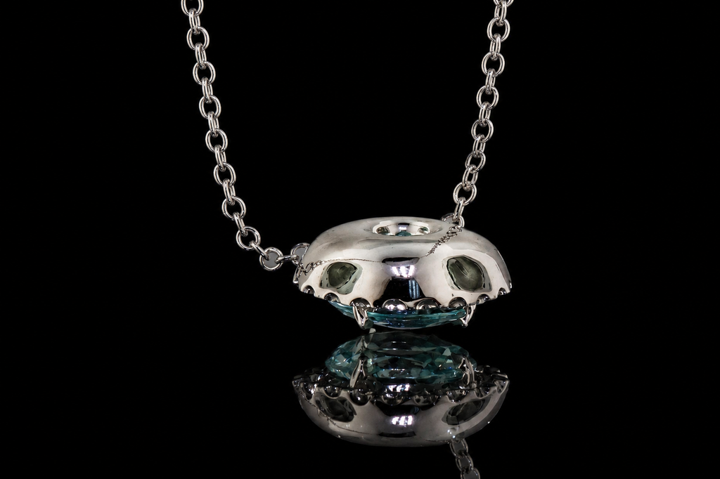 Aquamarine Micropavé Diamond Halo Pendant (pend069)