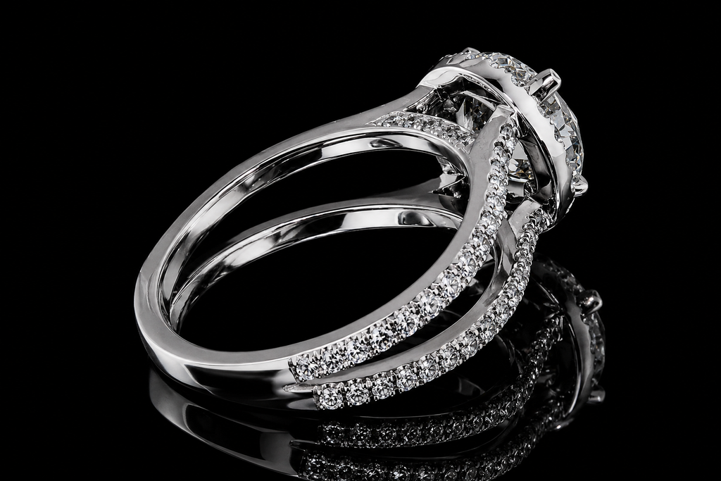 Round Brilliant Diamond Halo Double Shank Engagement Ring (eng238)