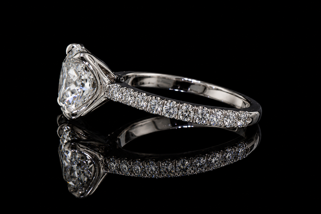 Round Brilliant Diamond Solitaire Ring with Pavé Band and Hidden Halo (eng512)