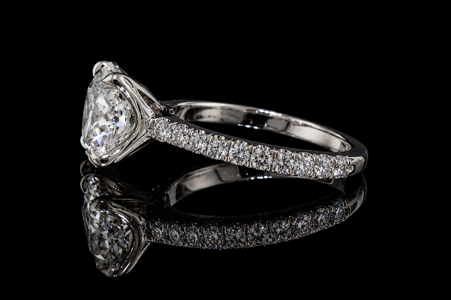 Round Brilliant Diamond Solitaire Ring with Pavé Band and Hidden Halo (eng512)