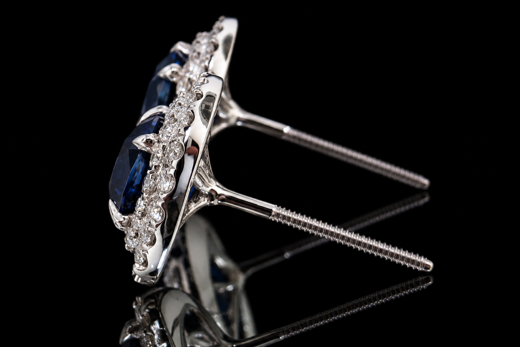 Sapphire Double Halo Micropavé Diamond Stud Earrings (ear017)