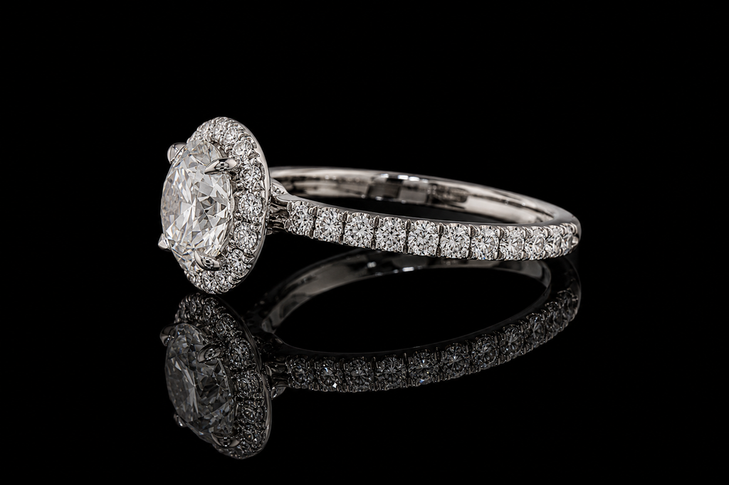 Round Diamond Halo Ring with Pavé Band (eng467)