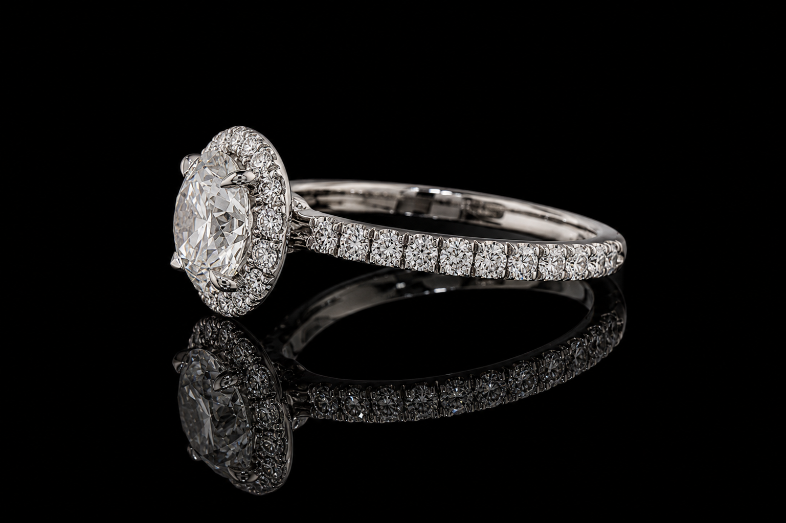 Round Diamond Halo Ring with Pavé Band (eng467)