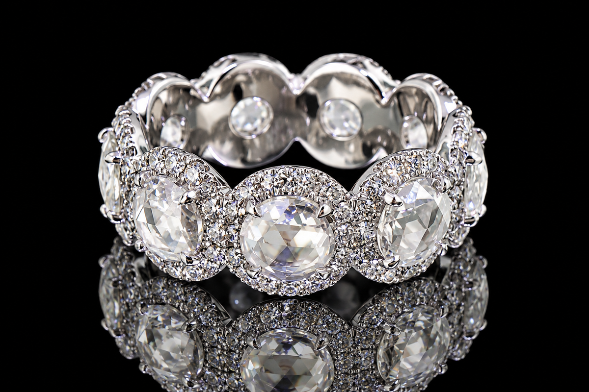 Rose-Cut Diamond Halo Eternity Band (band172)