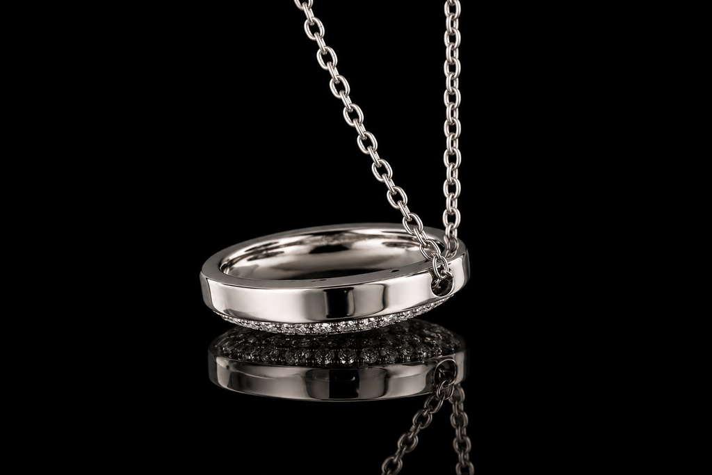 14K White Gold Pavé Diamond Disc Necklace (pend097)