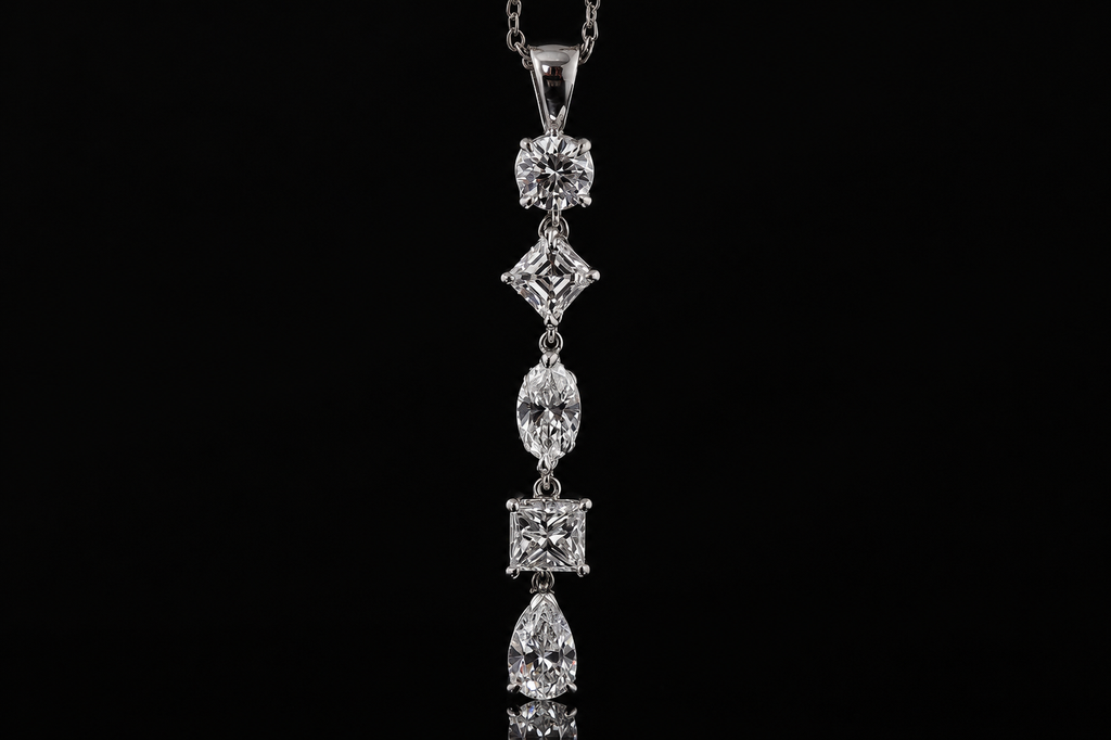 14K White Gold Mixed-Shape Diamond Drop Pendant (pend003)