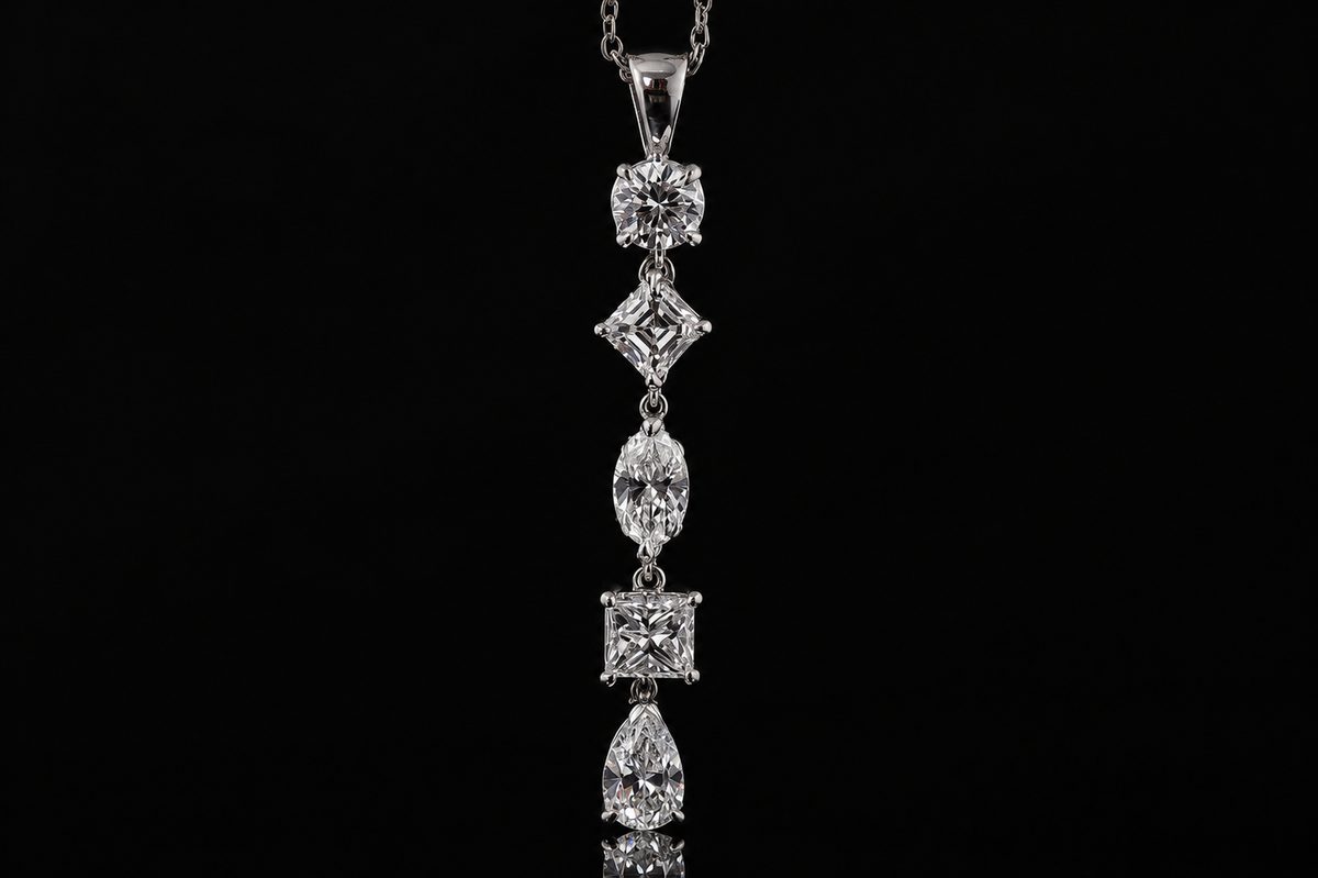 14K White Gold Mixed-Shape Diamond Drop Pendant (pend003)