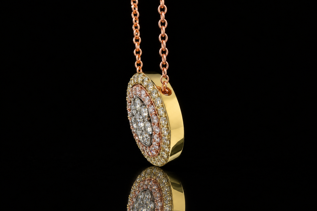 Tri-Tone Micropavé Diamond Halo Pendant (pend089)