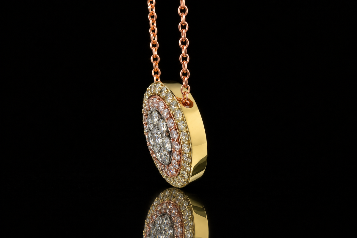 Tri-Tone Micropavé Diamond Halo Pendant (pend089)