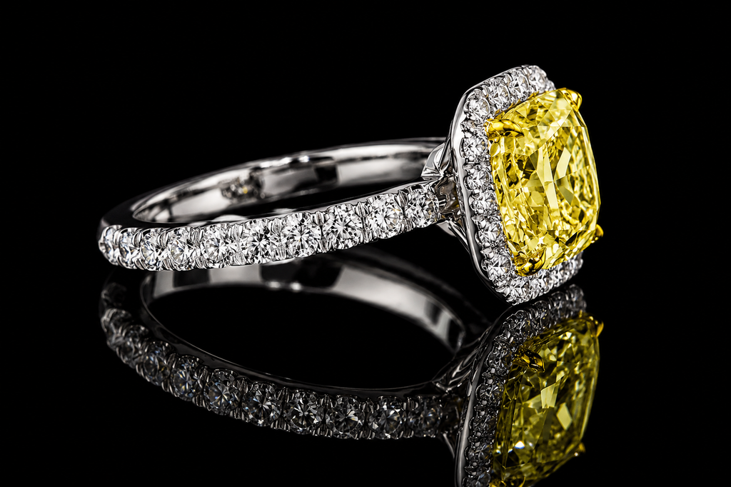 Radiant Fancy Yellow Diamond Halo Ring (eng012)