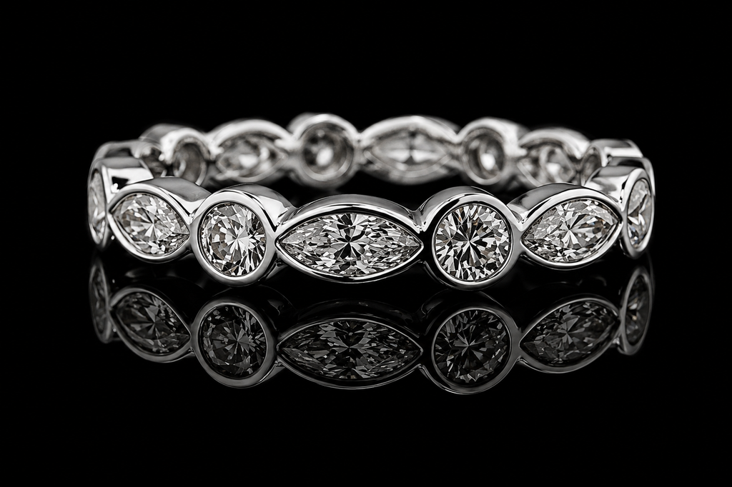 Alternating Marquise & Round Bezel-Set Diamond Band (band045)