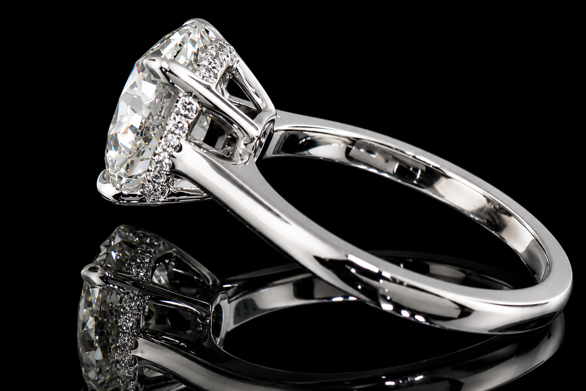 Round Brilliant Diamond Hidden Halo Solitaire Engagement Ring (eng033)
