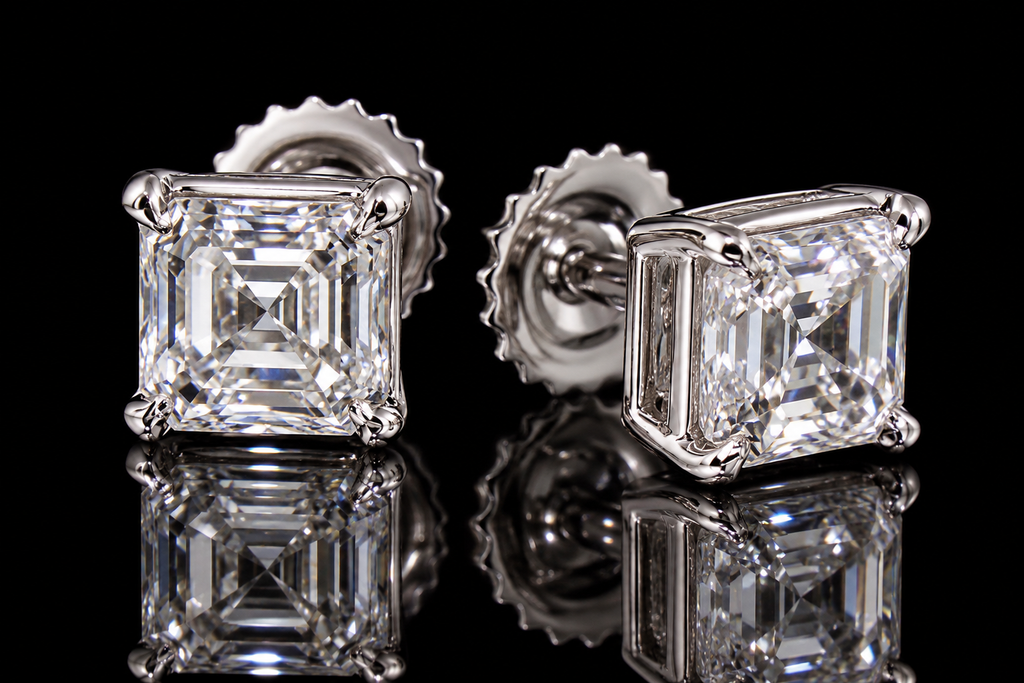 Asscher-Cut Diamond Stud Earrings (ear071)