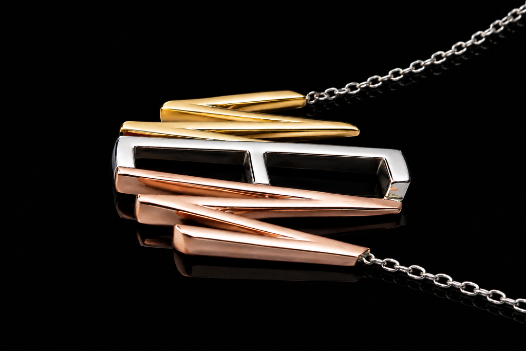 Tri-Color Gold Geometric Pendant Necklace (pend059)