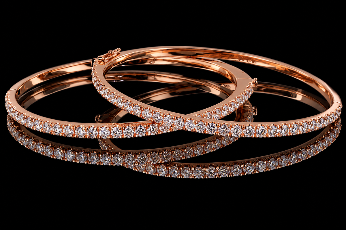 Hand-Engraved & Micropavé Diamond Bangle Bracelets (brac022)