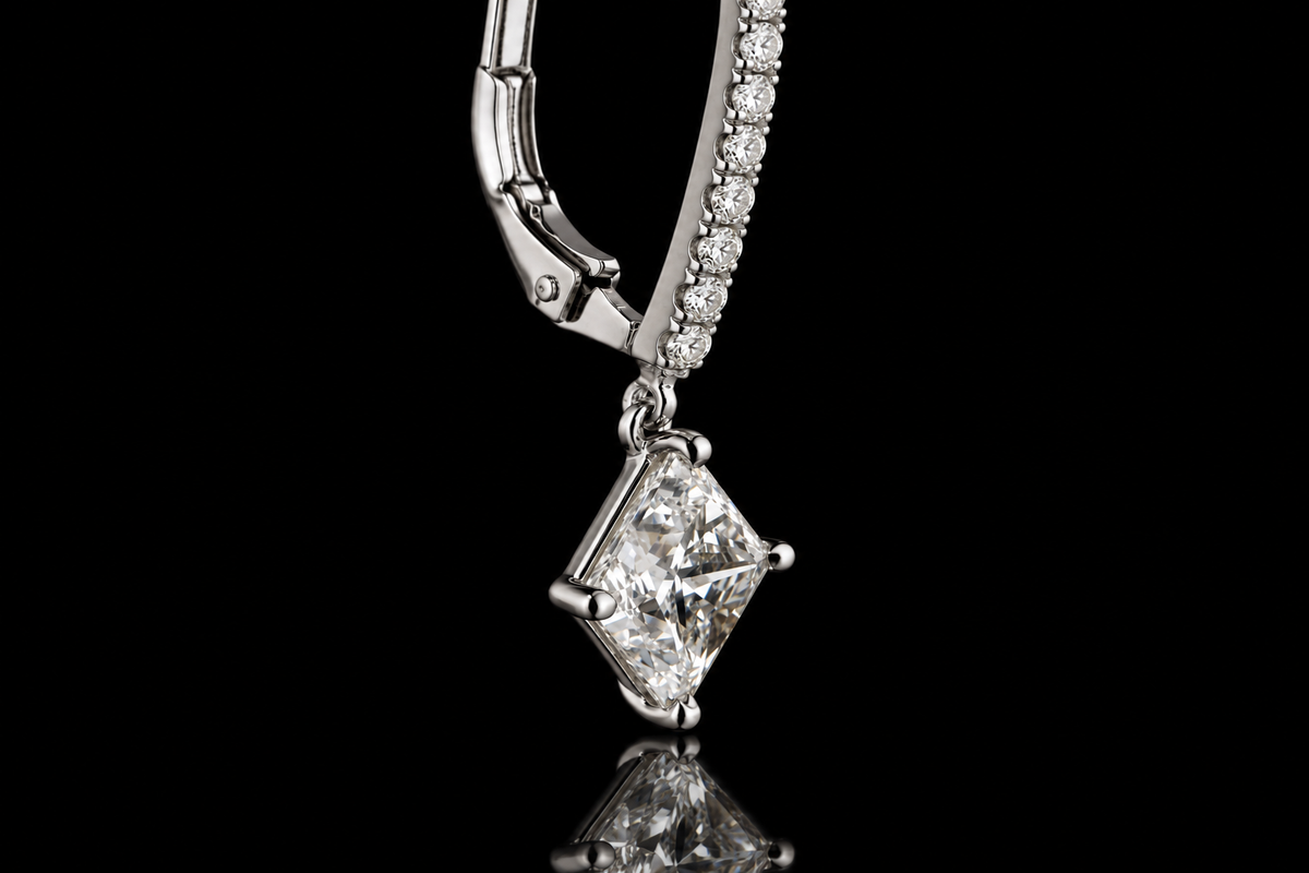 Princess-Cut Diamond Micropavé Drop Earrings (ear022)