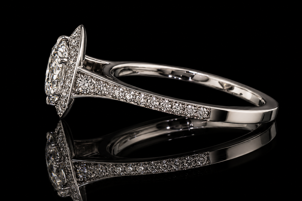 Round Brilliant Diamond Hexagon Halo Engagement Ring (eng039)