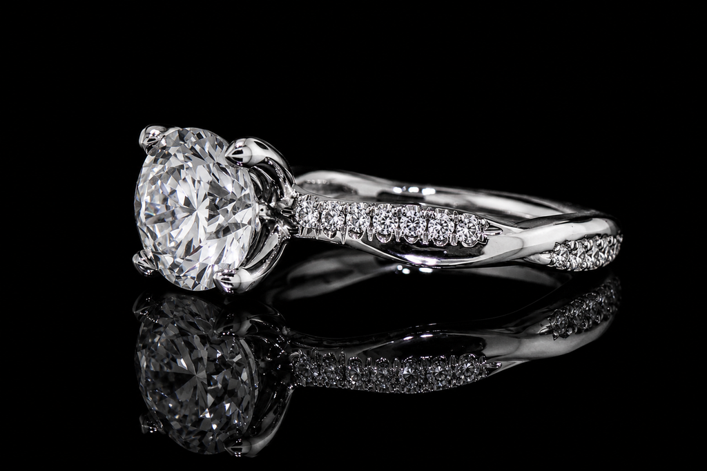 Round Brilliant Diamond Solitaire Ring with Twisted Pavé Band (eng482)