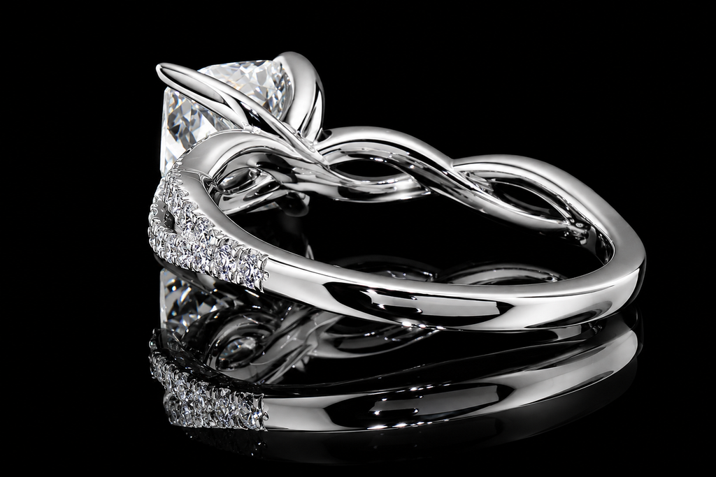 Princess Cut Diamond Twisted Split Shank Engagement Ring (eng022)