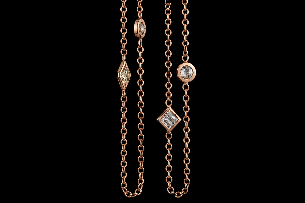 Long Rose Gold Diamond by the Yard Necklace (pend058)