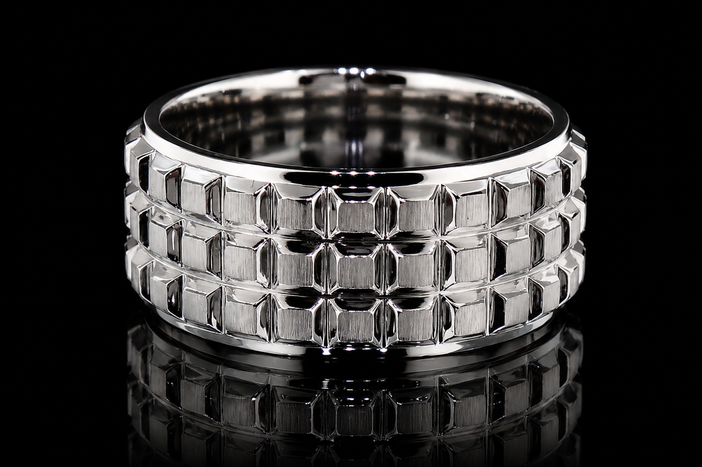 Geometric Three-Row Platinum Band (band103)