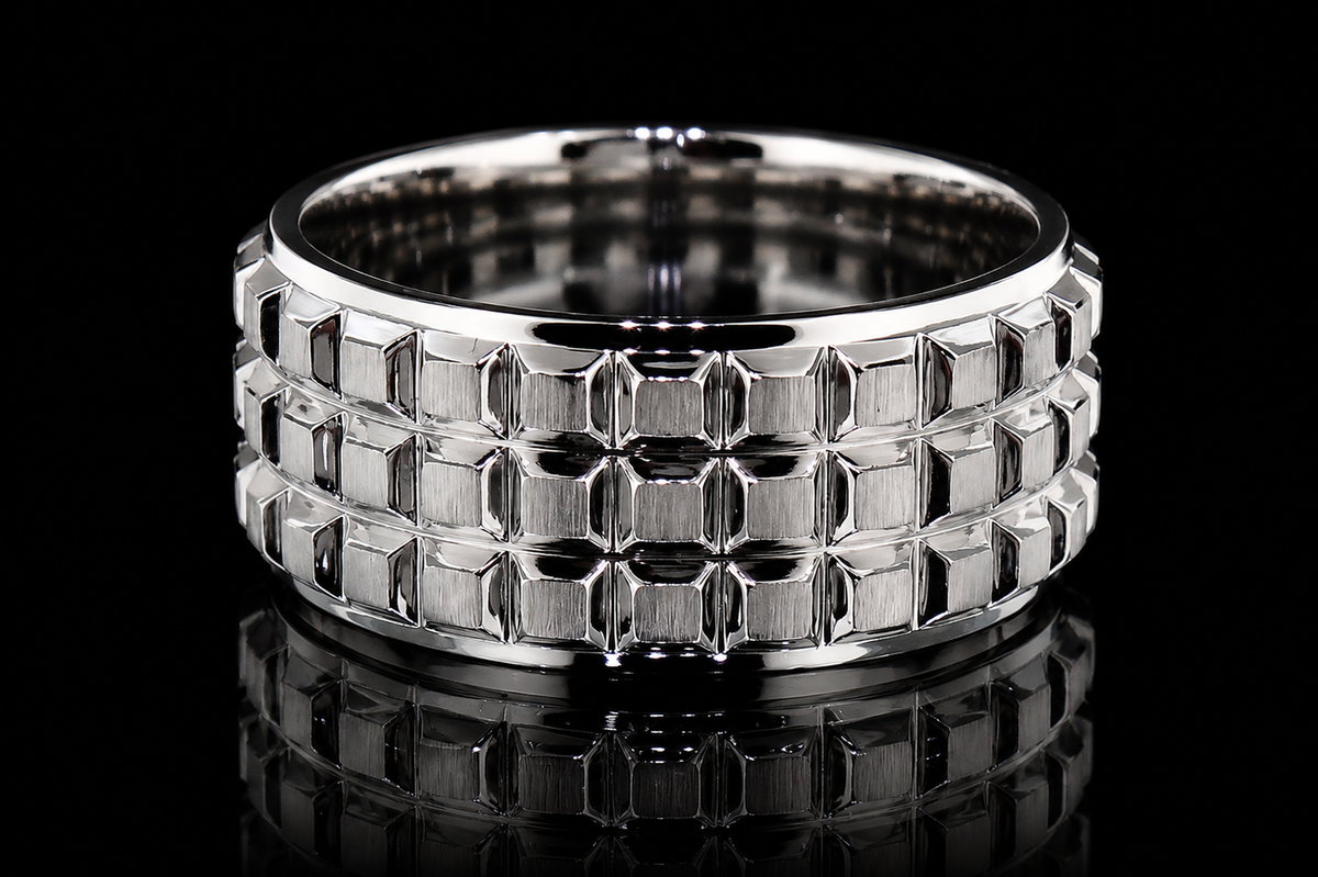 Geometric Three-Row Platinum Band (band103)