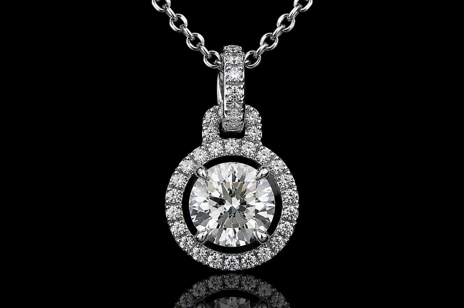 White Gold Round Diamond Halo Pendant (pend014)