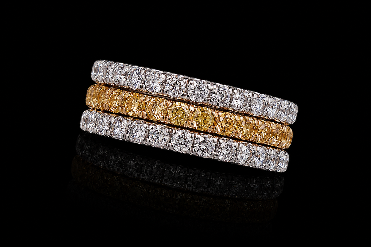White & Yellow Diamond Micropavé Eternity Band Stack (band132)