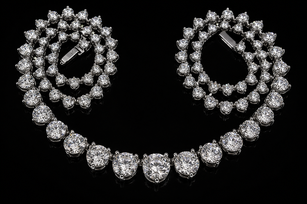 Graduated Three-Prong Diamond Tennis Necklace (pend061)