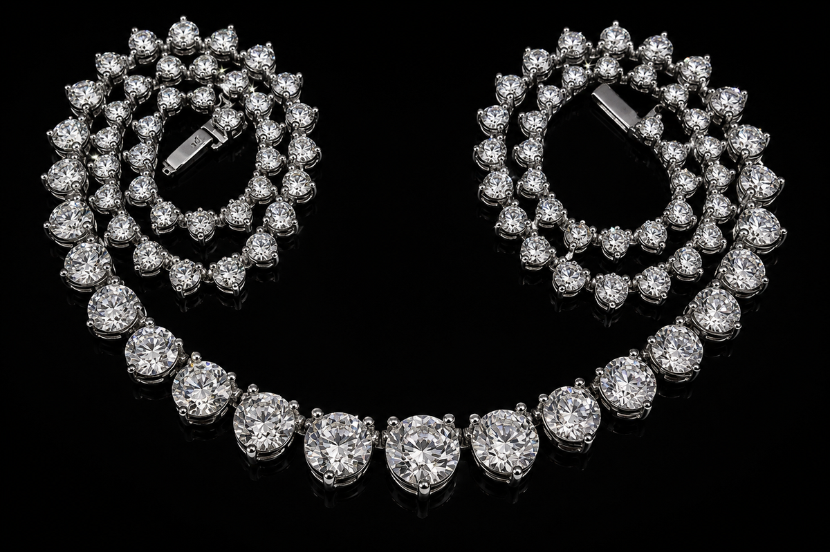 Graduated Three-Prong Diamond Tennis Necklace (pend061)