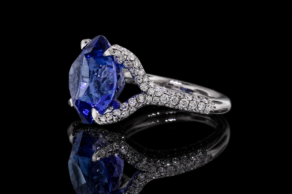Tanzanite Split Shank Ring with Pavé Accents (eng530)