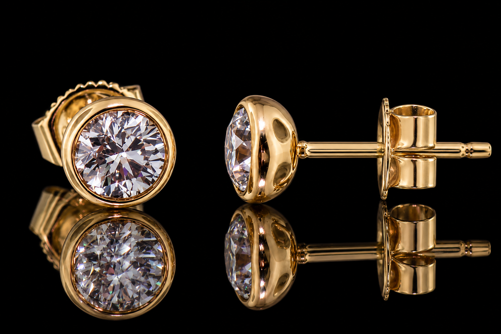 Bezel-Set Diamond Stud Earrings (ear005)