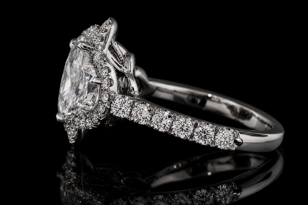 Oval Diamond Three-Stone Halo Engagement Ring (eng433)