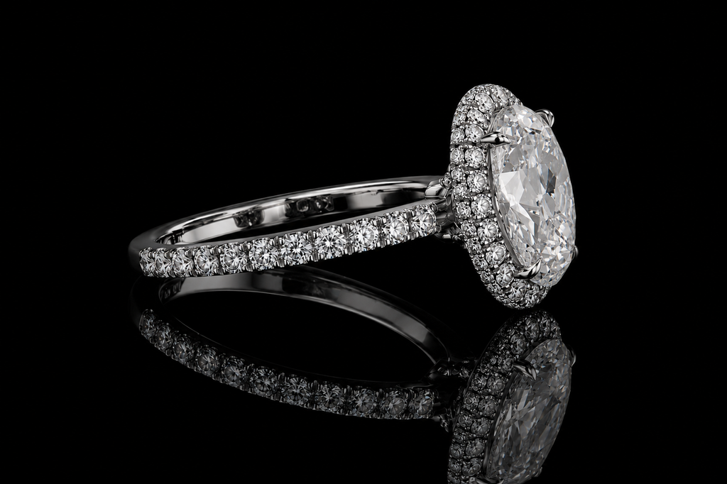 Oval Diamond Halo Engagement Ring (eng349)