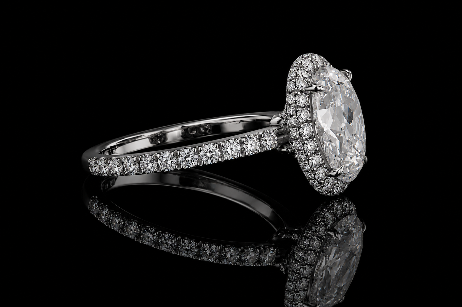 Oval Diamond Halo Engagement Ring (eng349)