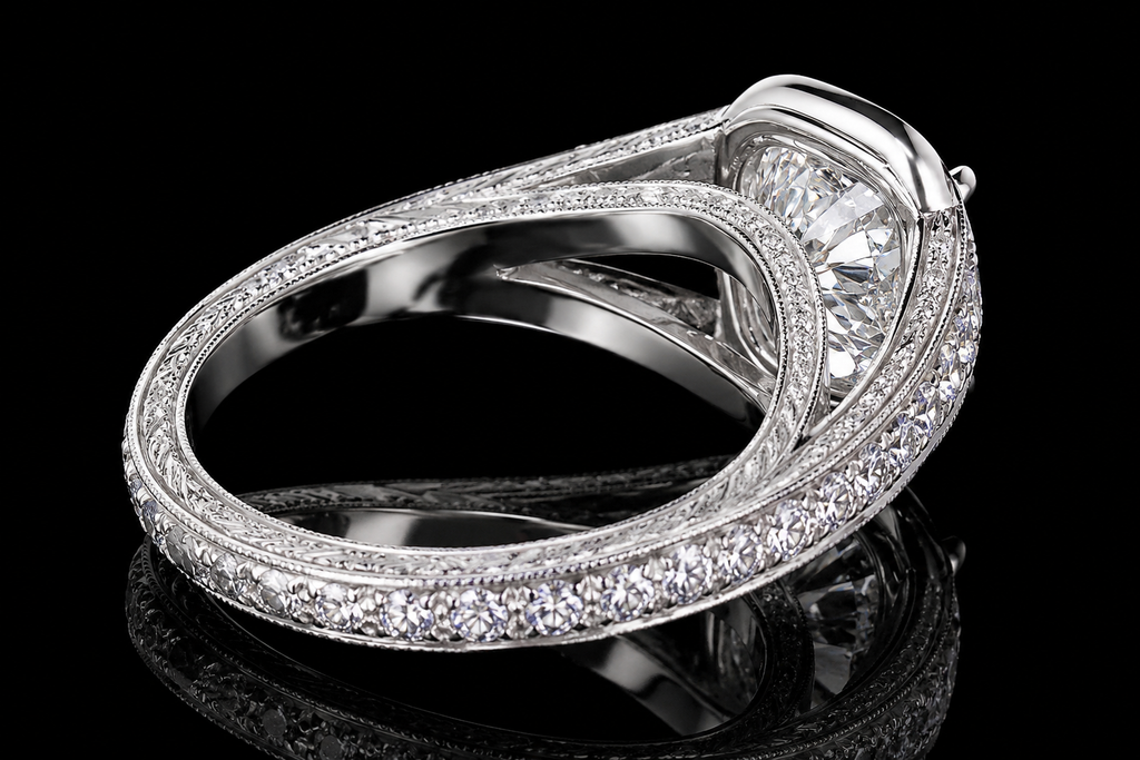 Cushion Cut Diamond Double Halo Split Shank Engagement Ring (eng311)