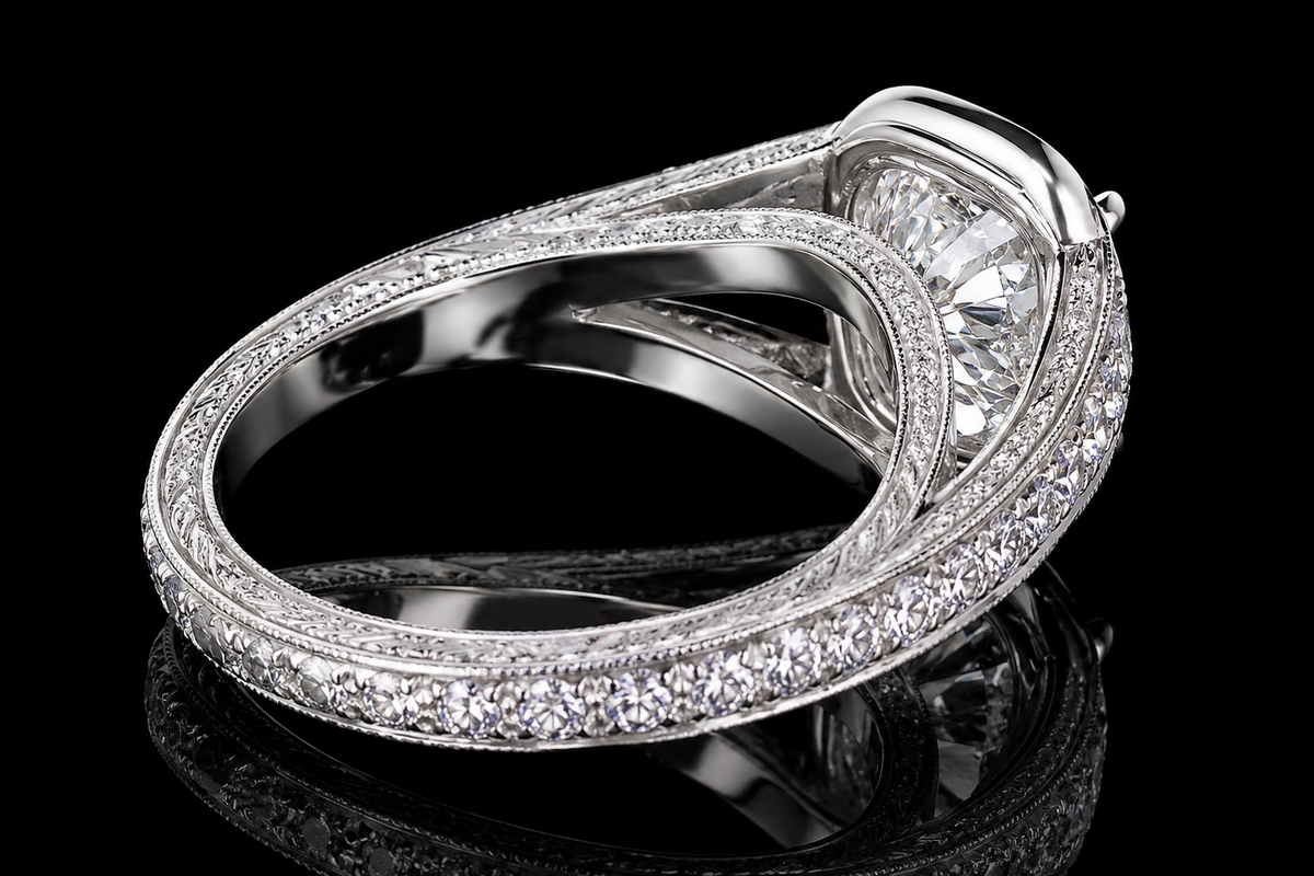 Cushion Cut Diamond Double Halo Split Shank Engagement Ring (eng311)