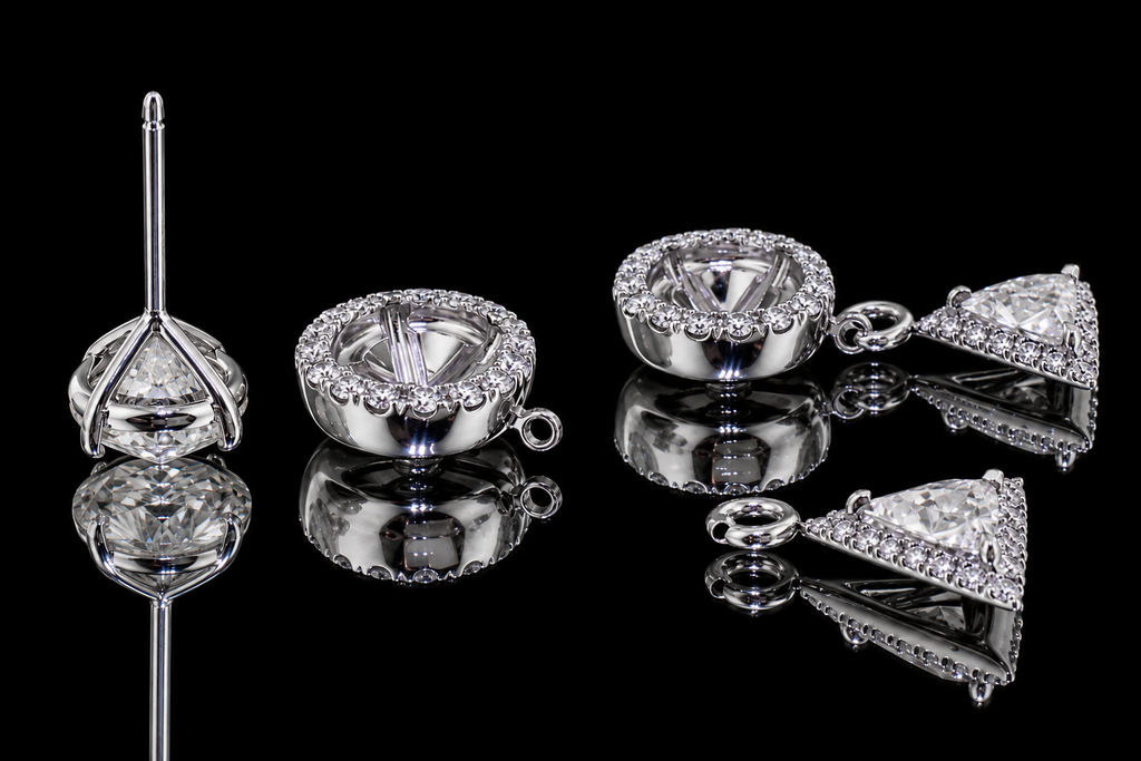 Convertible Diamond Halo & Drop Earrings (ear076)