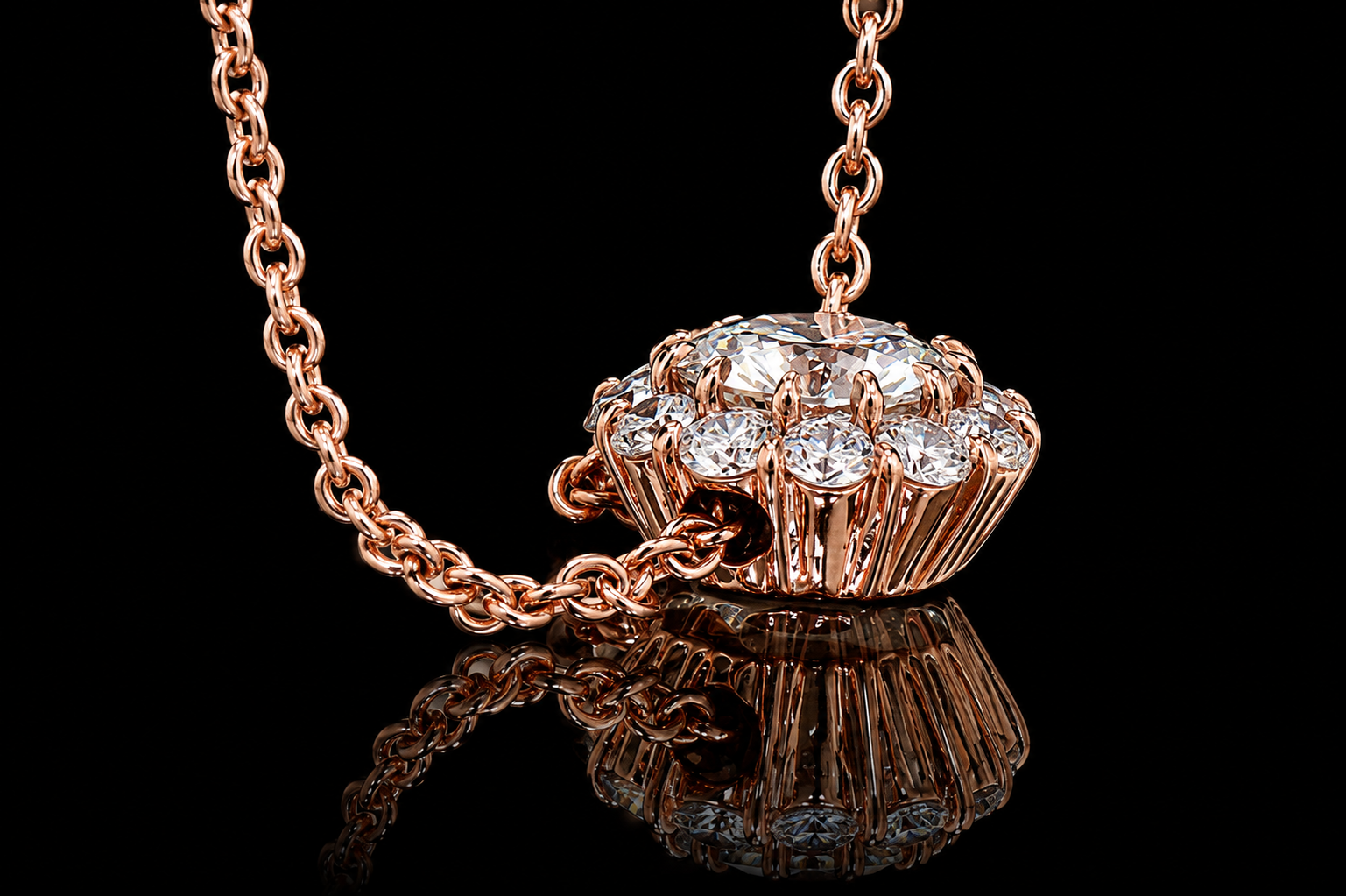 14K Rose Gold Diamond Halo Pendant (pend073)