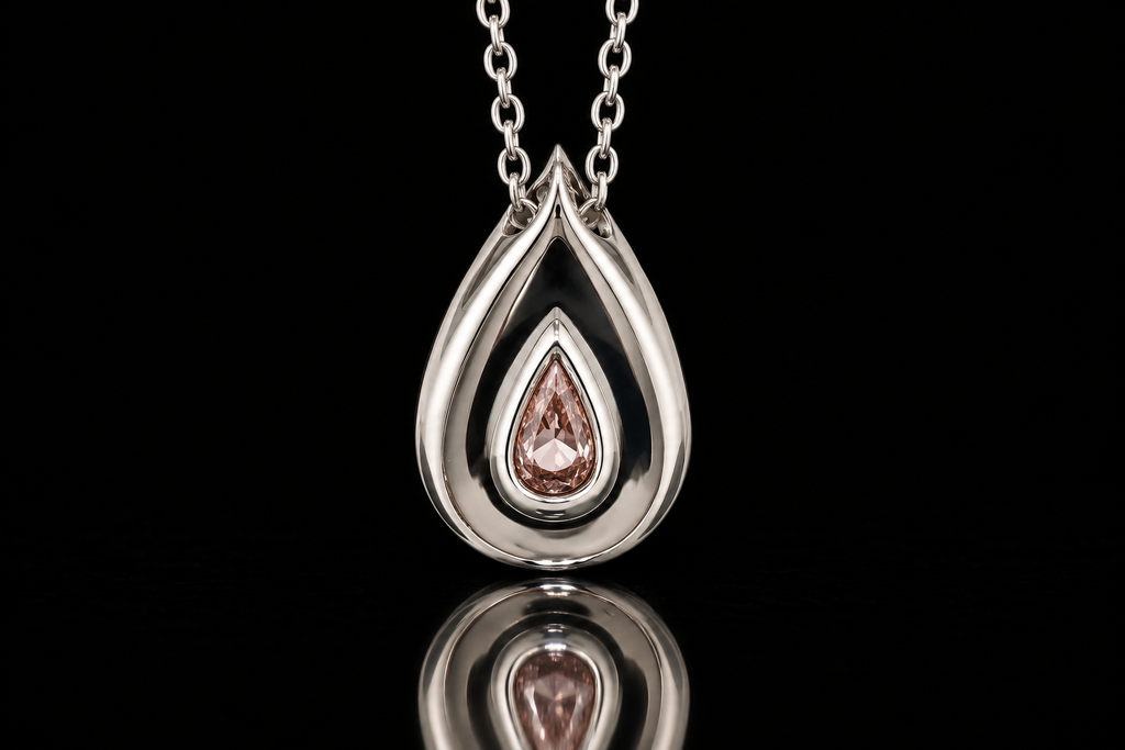 Pear-Shaped Pink Diamond Double Halo Pendant (pend092)