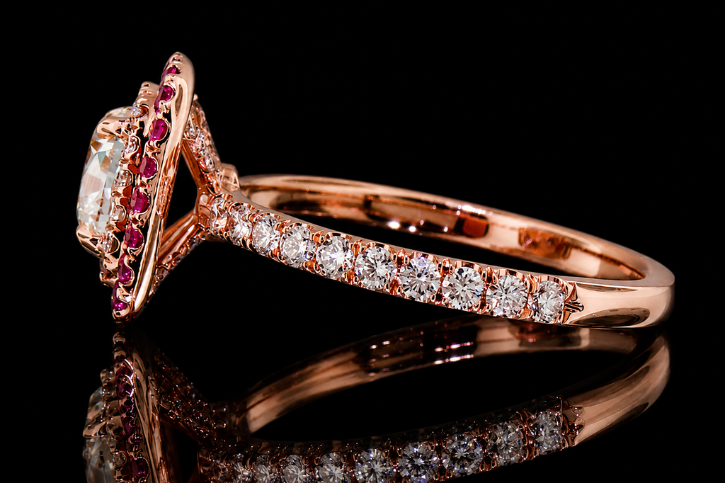 Rose Gold Double Halo Round Cushion Engagement Ring (eng360)
