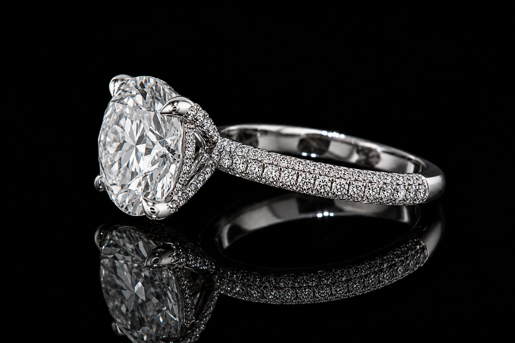 Round Brilliant Diamond Solitaire Ring with Triple Pavé Band (eng500)