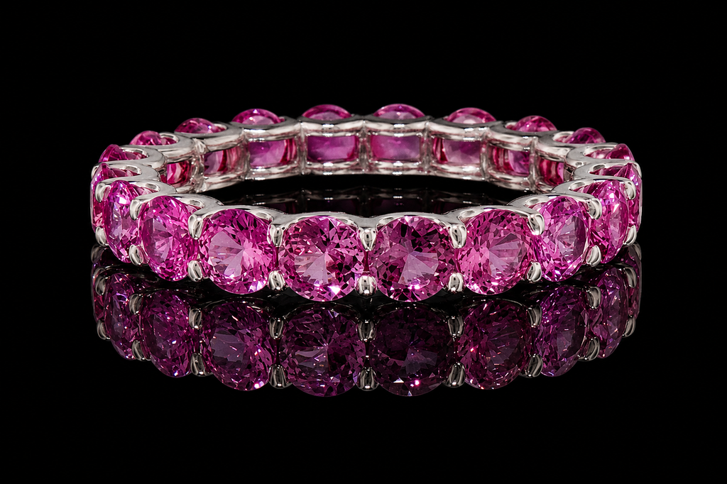 Pink Sapphire Shared-Prong Platinum Eternity Band (band131)