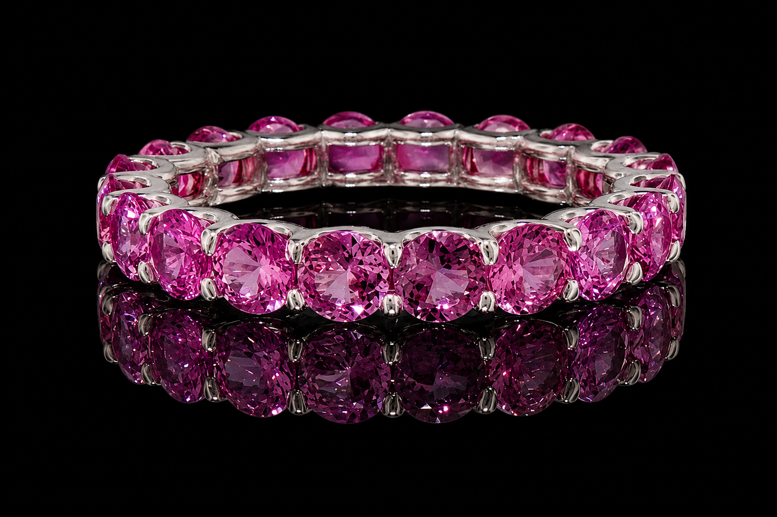 Pink Sapphire Shared-Prong Platinum Eternity Band (band131)