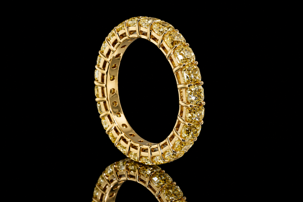 Fancy Yellow Cushion-Cut Diamond Eternity Band (band160)