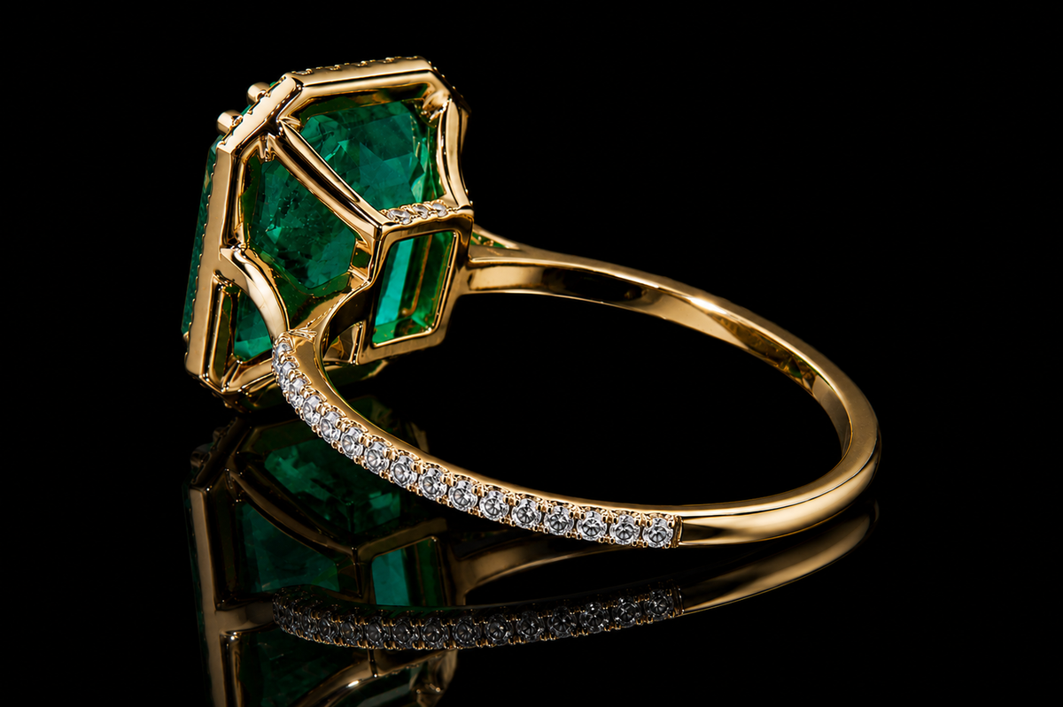 Emerald Cut Emerald Halo Engagement Ring (eng105)