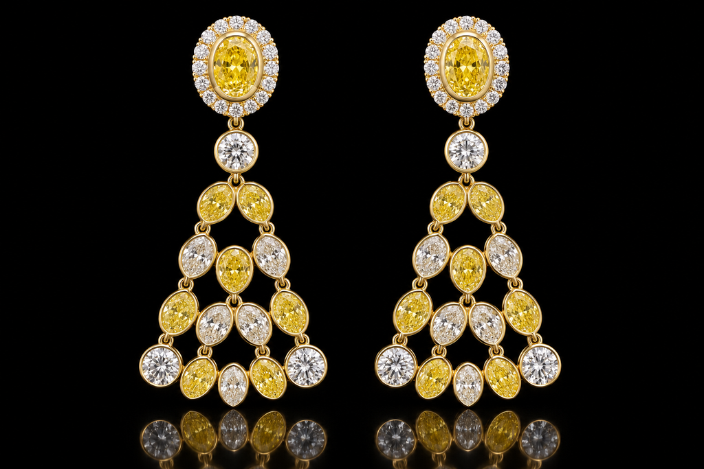 Fancy Yellow & White Diamond Chandelier Earrings (ear210)