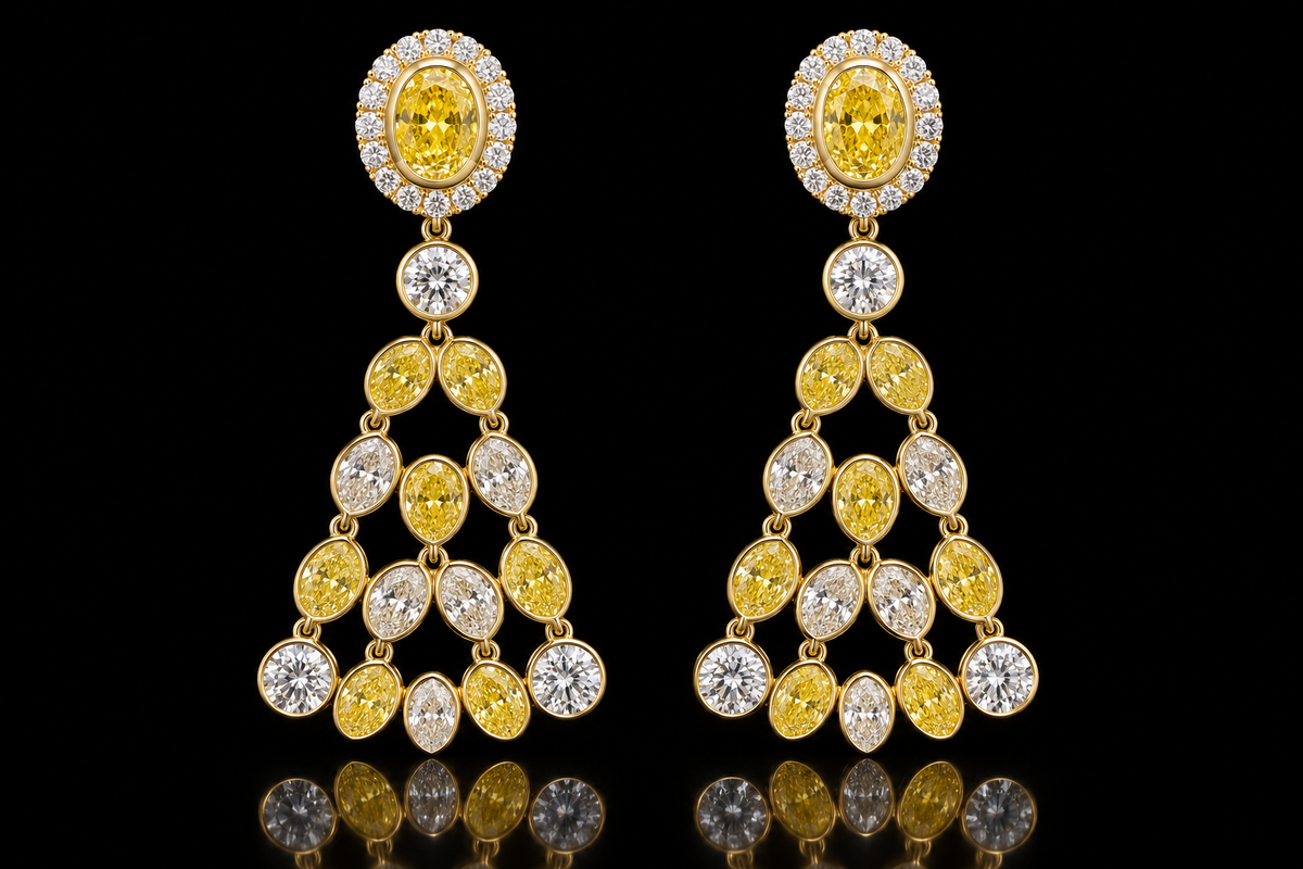 Fancy Yellow & White Diamond Chandelier Earrings (ear210)