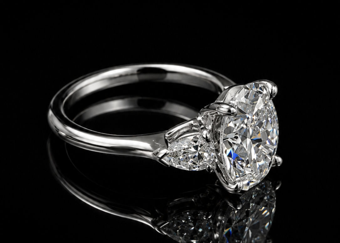 Oval Three-Stone Diamond Engagement Ring (eng784)